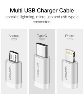 UGREEN MFI Кабель 3 in 1 Type C, Micro USB, Lightning 1 M White - Image 2